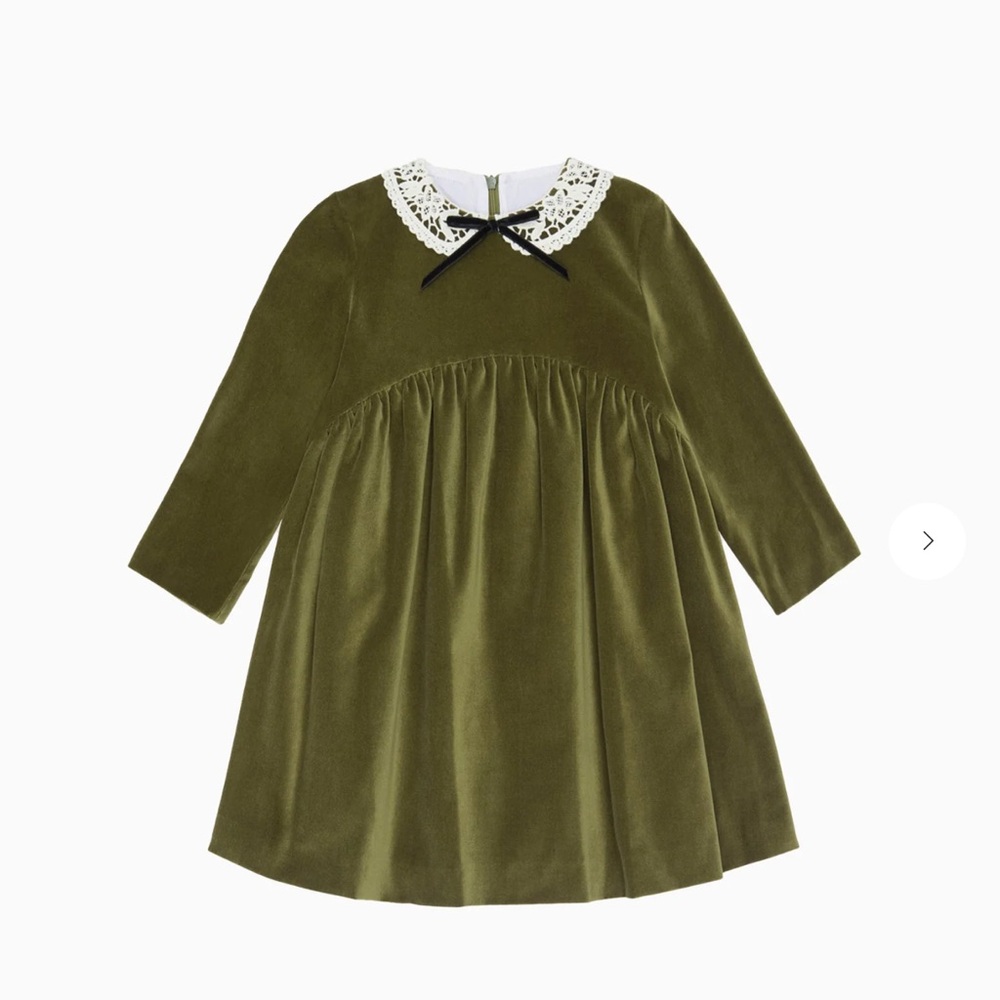 Charming Olive Kids Dress with Lace Collar